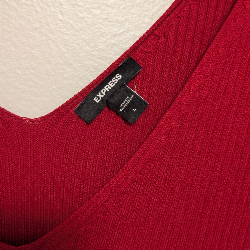Express Red Ribbed Double V Neck Sweater - Picture 2 of 3